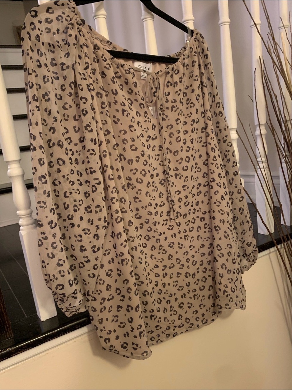 Gilli Tan Leopard Print Tie-Neck Blouse